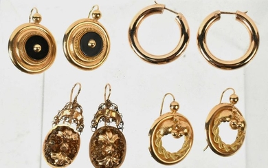 Four Pair of Yellow Gold Earrings