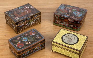 Four cloisonne boxes Japanese, early 20th Century including a yellow...