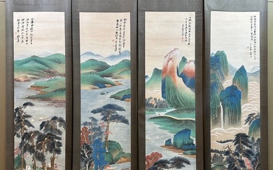 Four screens of Chinese ink landscape painting, Zhang Daqian