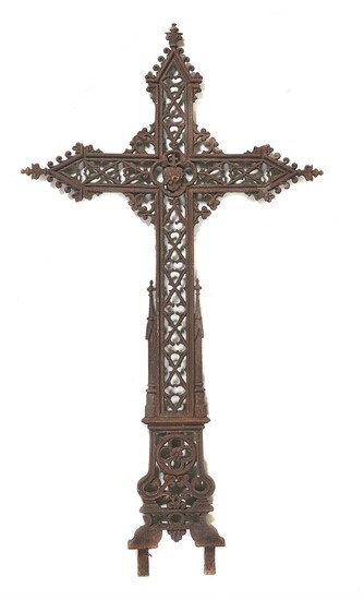 Four various French cast iron Crosses in Gothic Revival style