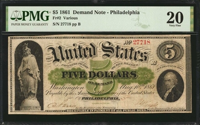 Fr. 2. 1861 $5 Demand Note. PMG Very Fine 20.