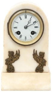 French Bronze Mounted Alabaster Mantle Clock