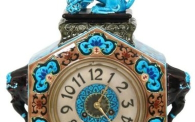 French Chinoiserie Faience Pottery Mantle Clock