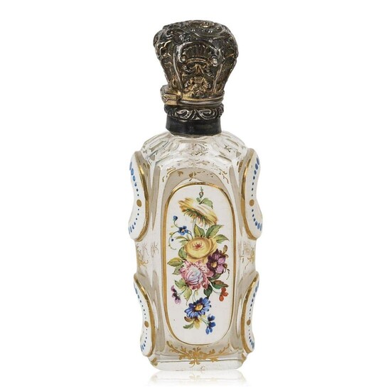 French Silver Mounted Overlay Glass Scent Bottle