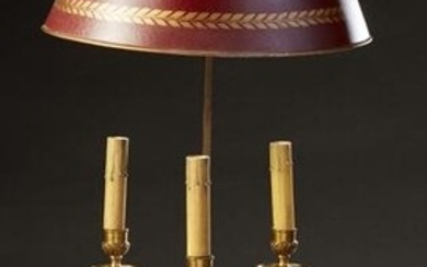 French Style Tole and Bronze Bouillotte Lamp, 20th c.