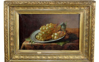 French oil on canvas painting still life with grapes
