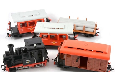 G scale Playmobil electric train set, locomotive, wagons and track.