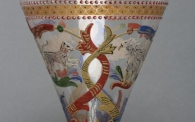 GOBLET VÉNÉTIEN, 19e siècle, la coupe conique sur un pied balayé, entièrement émaillé en couleurs...