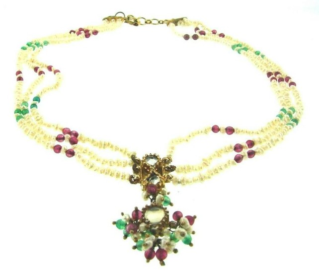 GORGEOUS Indian Pearl, Ruby, Emerald, Silver & Gold