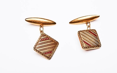 GUILLOUCHE' CUFFLINKS IN YELLOW GOLD AND RUBIES Handcrafted cufflinks made...