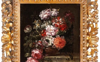 Gaspar Peeter Verbruggen Il Giovane Bouquet of flowers in a metal vase