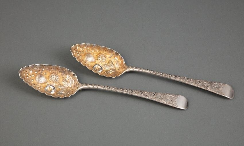 George III Chased Sterling Silver Berry Spoons