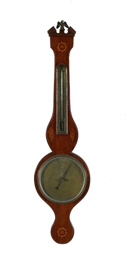 *George III inlaid mahogany barometer, signed P. Ortelli