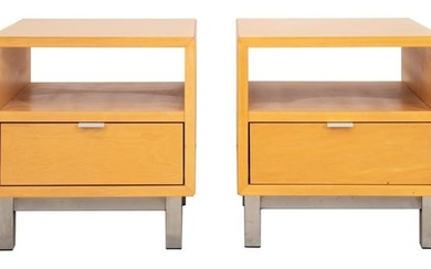 George Nelson Style Blonde Wood Night Stands, Pair