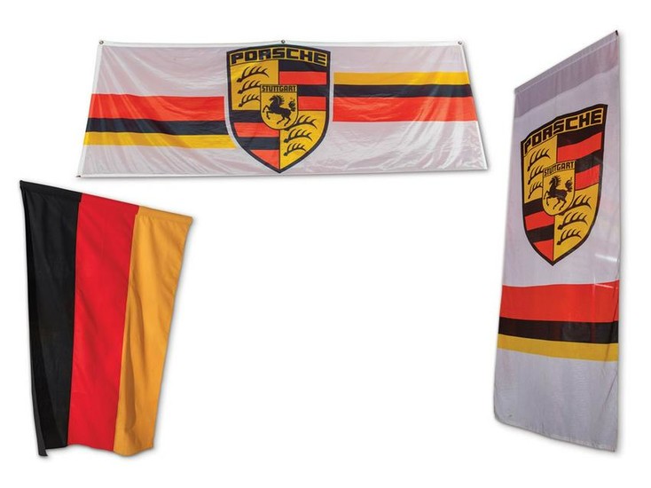 German Flag and Pair of Porsche Banners