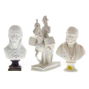 German bisque figural group & two unmarked busts
