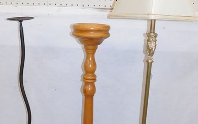 Gilded Metal Floor Lamp With Marble Base & Two Candle Holders