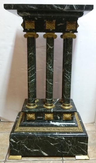 Gilt Bronze Mounted Green Marble Column Pedestal