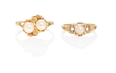 Gold and Cultured Pearl Ring Together with a Mabé Pearl Ring