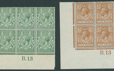 Great Britain King George V Issues 1912-24, Watermark Royal Cypher ½d. blue-green and 5d. reddi...