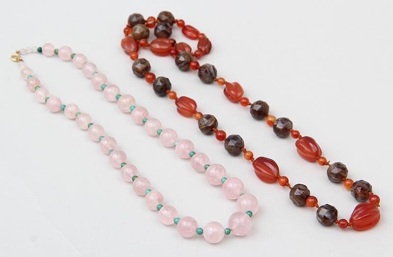 Group of (2) stone bead necklaces. FR3SH.