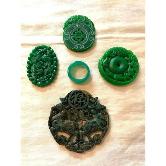 Group of Chinese Carved Green Stone Medallions