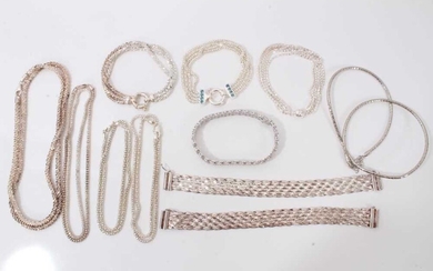 Group of contemporary silver chains and bracelets