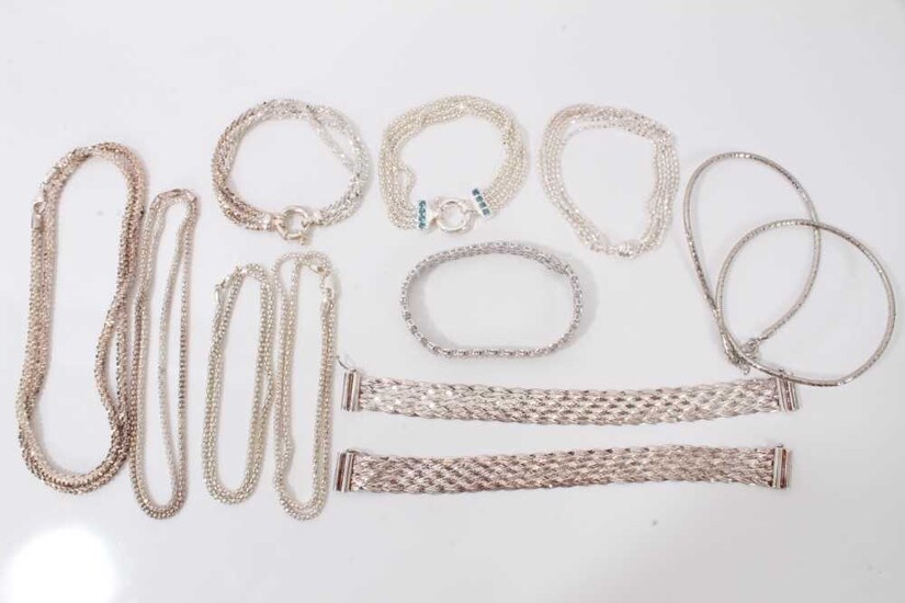 Group of contemporary silver chains and bracelets