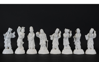 Group of eight Chinese blanc-de-chine figures of Immortals, ...