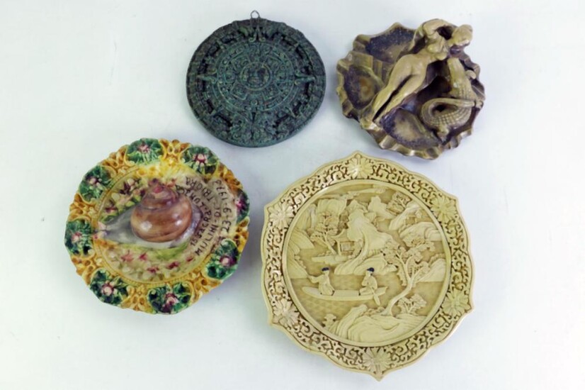 Group of resin plaques incl. Chinese (Dia26cm) and a snail example
