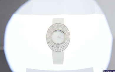 HARRY WINSTON - a factory diamond set 18ct white gold Talk To Me wrist watch, 32x39mm.