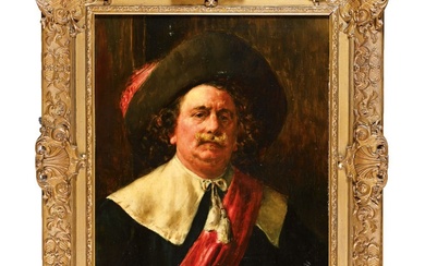 HERBO Léon. (1850-1907). « Portrait d’un mousquetaire ». Grande huile sur toile signée dans un...