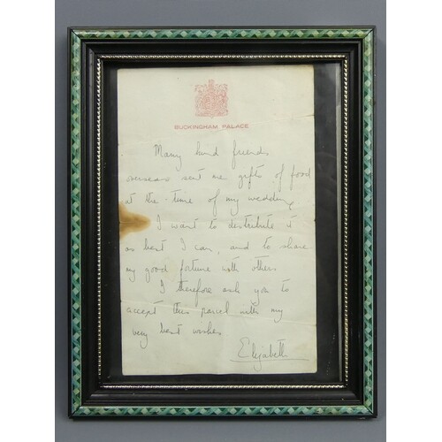 HM Queen Elizabeth II framed letter thanking her friends for...