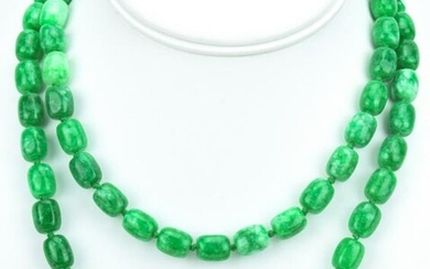 Hand Knotted Green & White Jade Necklace Strand