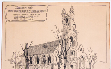 Harry LeRoy Taskey, (American, 1892-1958) - Church at Hooglede, Belgium, WWI