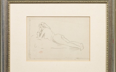 Henri Edmond Cross (1856 Douai - 1910 Saint-Clair) Nu féminin couché Etude de nu esquissée...