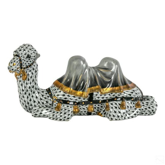 Herend Black Fishnet Porcelain Gilt Camel Figurine