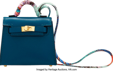 Hermès 6.5cm Blue Izmir Tadelakt Leather Kelly Twilly Bag...