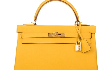 Hermès Jaune Ambre Retourne Kelly 32cm of Togo Leather with Gold Hardware