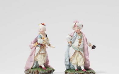 Höchst porcelain figures of a boy as a sultan and a girl as a sultana