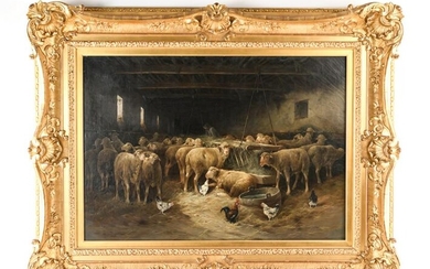 IMPRESSIVE LARGE 19TH C. SHEEP PAINTING