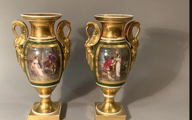 Imperial Manufacture of Sèvres. Pair of gilded porcelain VASES with...