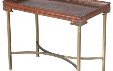 Indian Brass and Copper Inlaid Mahogany Tray Table