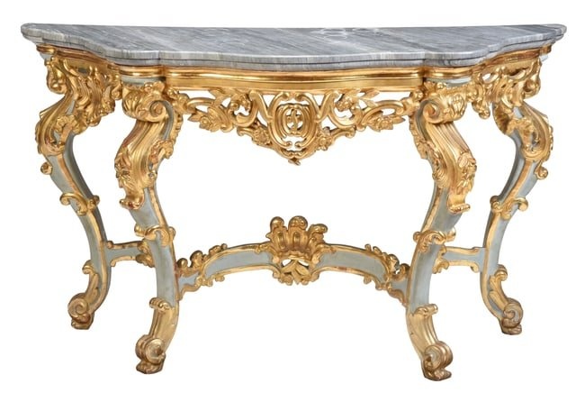 Italian Rococo Style Painted and Parcel Gilt Console Table