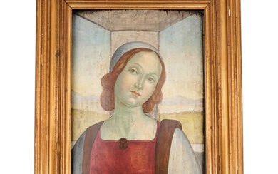 (Italian School) 19th C. Oil on Panel Painting of Madonna