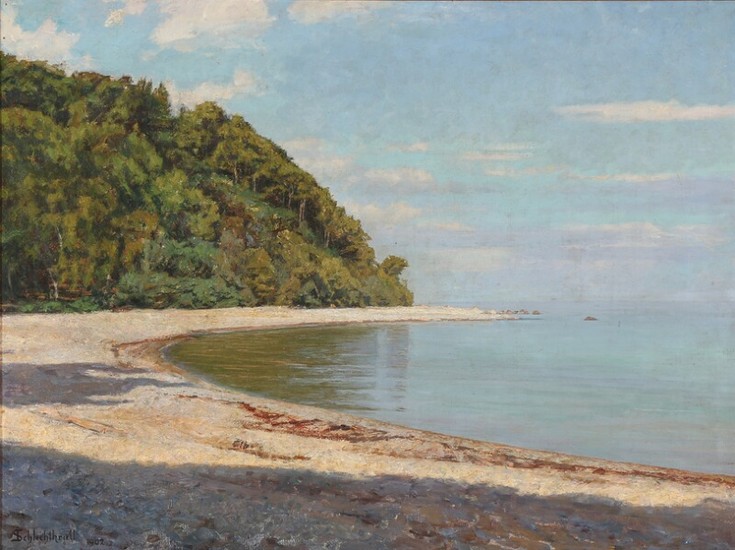 J. C. Schlichtkrull: At the beach on a summer day. Signed and dated J. Schlichtkrull 1902. Oil on canvas. 60×81 cm.