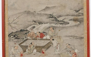 JAPANESE, "FIGURES AT BATH" FIGURAL WATERCOLOR