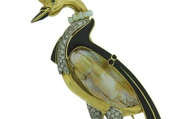 J.E. Caldwell Enamel Natural Pearl Diamond Gold Swan
