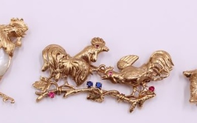 JEWELRY. (3) 14kt Gold Figural Brooches.