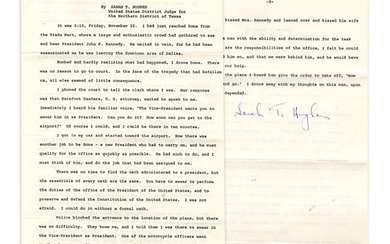 JFK Assassination: Judge Sarah T Hughes Signed Statement "I loved him very much"